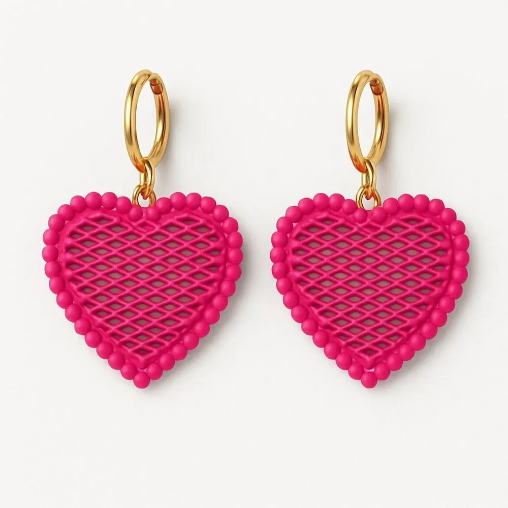 Hot Pink Textured Heart Hoop Earrings for Women